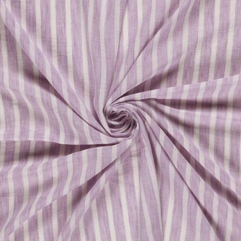 Tissu Polyester aspect Lin Rayures Anna sur fond Lilas