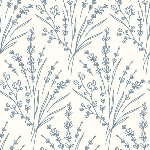 Tissu Popeline de Coton Brins Bleu grisé sur fond Ecru