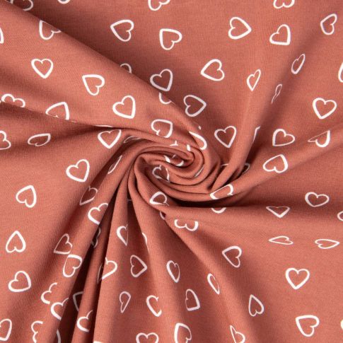 Tissu Jersey Coton Charlie petits cœurs sur fond Vieux rose