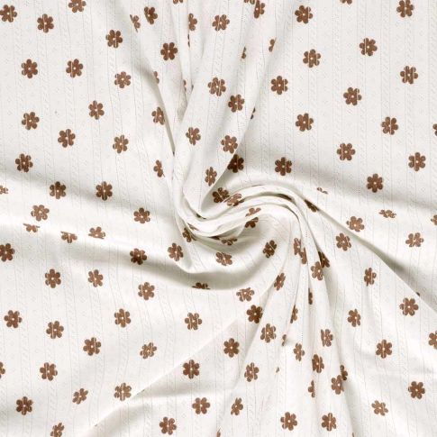 Tissu Jersey 100% Coton ajouré Baby petites fleurs sur fond Ecru