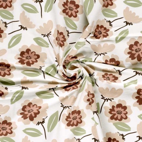 Tissu Sweat léger French Terry Eden fleuri sur fond Ecru