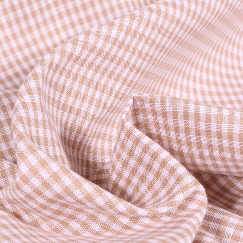 Coupon Tissu Vichy Mini carreaux 3 mm Beige - Coupon de 120 cm