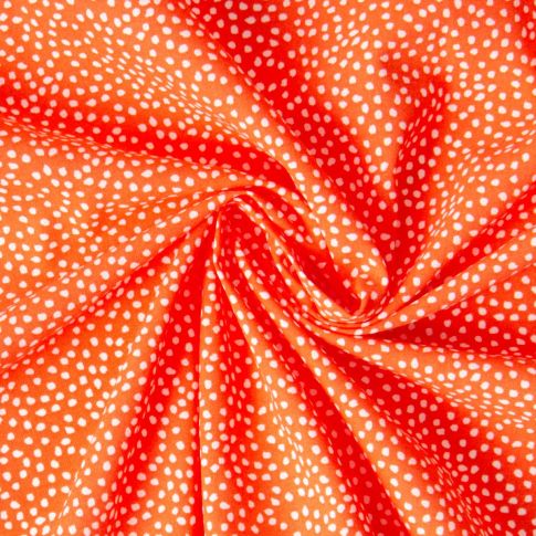Tissu Coton imprimé Arty Tassin tacheté Blanc sur fond Orange