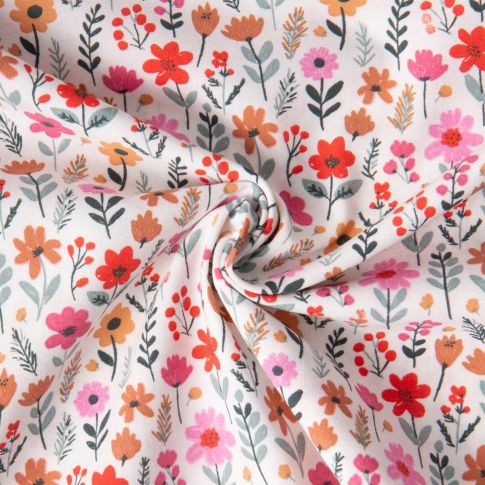 Tissu Coton enduit Maddy petites fleurs Multicolore sur fond Blanc