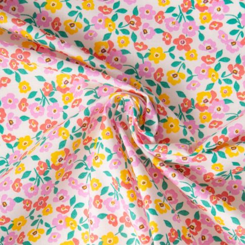 Tissu Coton enduit Thali tapis de petites Fleurs sur fond Blanc