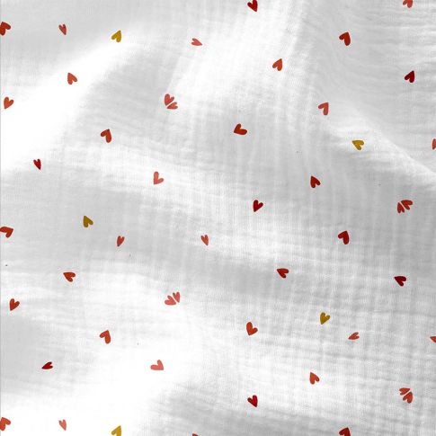 Tissu Double gaze Coreo coeurs rouges sur fond Blanc