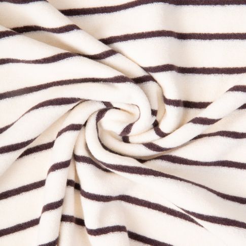 Tissu Jersey Eponge rayures Marron sur fond Ecru