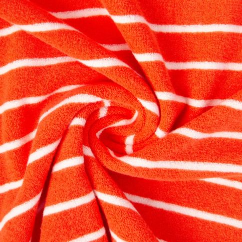 Tissu Jersey Eponge rayures Ecru sur fond Orange