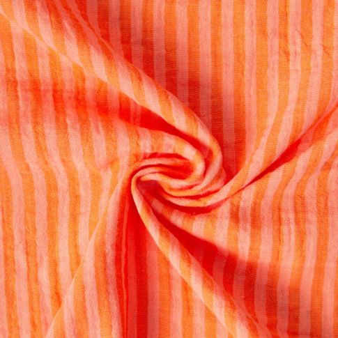 Tissu Double gaze de Coton Réversible rayé Orange