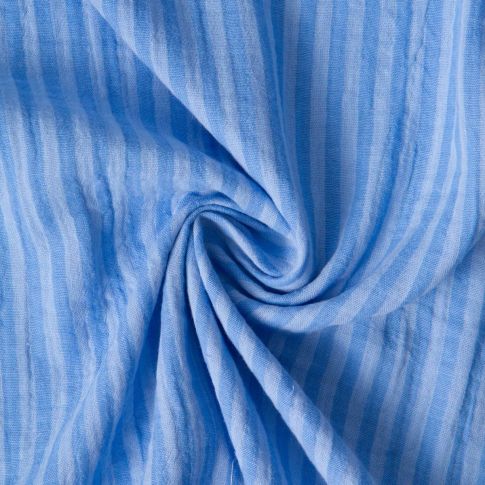 Tissu Double gaze de Coton Réversible rayé Bleu
