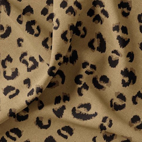 Coupon Tissu Toile de Coton Canvas Léopard sur fond Camel - Coupon de 20 cm