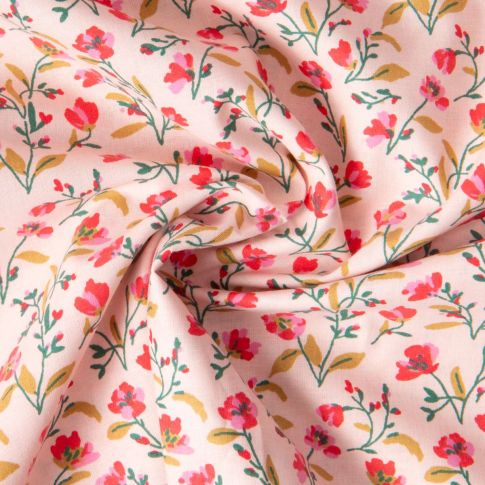 Tissu Coton imprimé Arty Fleuris Vanda sur fond Rose clair