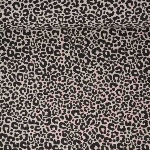 Coupon Tissu Toile de Coton aspect lin Léoléo noir sur fond Naturel - Coupon de 20 cm