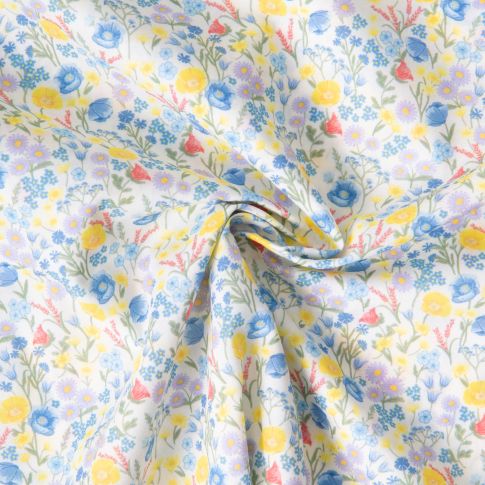 Tissu Popeline de Coton légère imprimé Rétro sur fond Blanc cassé