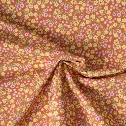 Tissu Voile de Coton digital imprimé Jardin d'argile sur fond Brun