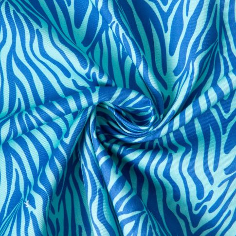 Tissu Toile de Coton Yara zebré Bleu sur fond Bleu turquoise