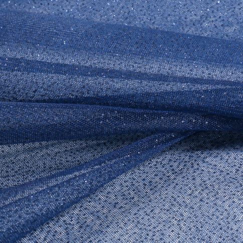 Coupon Tissu Tulle Strass Paillettes Bleu marine - Coupon de 50 cm