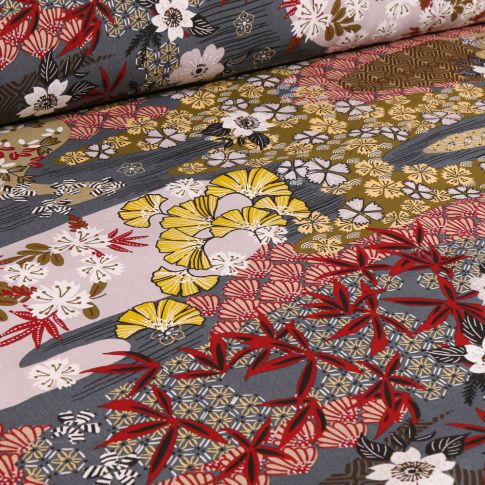 Coupon Tissu Viscose Arty Ayo sur fond Gris anthracite - Coupon de 40 cm