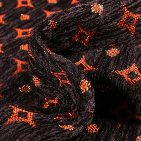 Coupon Tissu Jacquard relief velours Emir sur fond Orange - Coupon de 60 cm