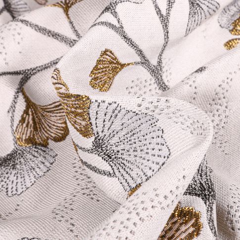 Tissu Jacquard Ginkgo graphique lurex sur fond Blanc