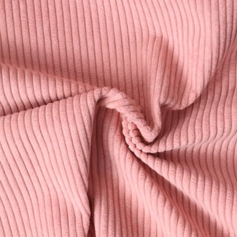 Coupon Tissu Velours d'ameublement côtelé Emy uni Rose - Coupon de 60 cm
