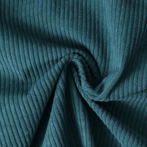 Coupon Tissu Velours d'ameublement côtelé Emy uni Bleu canard - Coupon de 100 cm