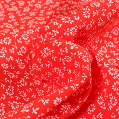 Coupon Tissu Viscose Arty Lison sur fond Rouge - Coupon de 40 cm