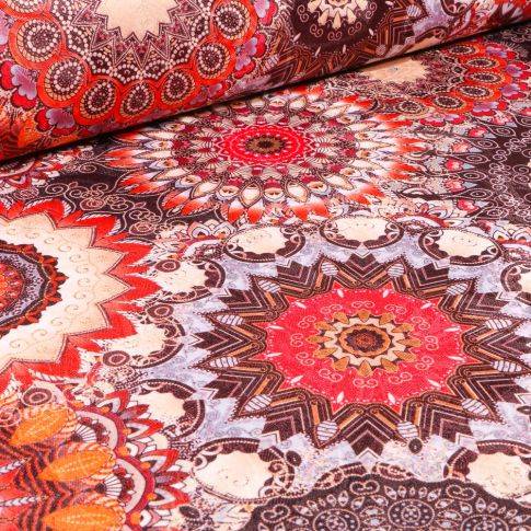 Coupon Tissu Jacquard damassé Mandala sur fond Terre de Sienne - Coupon de 40 cm