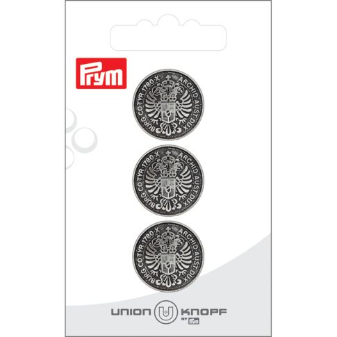 Bouton Prym Tony Métal Blason 20 mm x3 - Argent vieilli