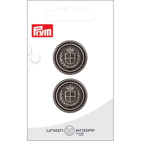Bouton Prym Steve Métal Blason 23 mm x2 - Argent vieilli