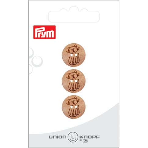 Bouton Prym Chat gravé 15 mm x3 - Bois