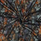 Tissu Viscose  Nina feuillage automnal Rouille sur fond Noir