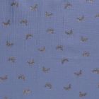 Tissu Double gaze de coton Papillons métallisé doré sur fond Bleu denim - Par 10 cm