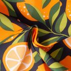 Tissu Coton enduit Fruité sur fond Bleu Marine - Par 10 cm