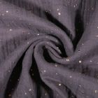 Tissu Double gaze Lina Pois dorés sur fond Gris foncé - Par 10 cm
