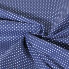 Tissu Popeline de Coton  Carmella à pois blanc sur fond Bleu marine