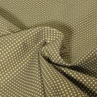 Tissu Popeline de Coton  Carmella à pois blanc sur fond Vert kaki