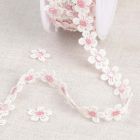 Guipure Marguerite Blanc et rose x1m