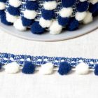 Galon Pompons Bicolore Bleu marine et blanc