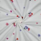 Tissu Double gaze de Coton Zohra petites fleurs brodées Bleu et Rose sur fond Blanc
