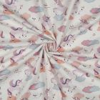 Tissu Popeline de Coton Zelhia licornes magiques sur fond Blanc cassé