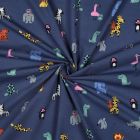Tissu Jersey Coton imprimé Animaux Pop sur fond Bleu marine