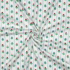 Tissu Jersey Coton imprimé Rayures fleuris Melodie vert sur fond Blanc