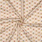 Tissu Jersey Coton imprimé Rayures vichy fleuris ocre sur fond Ecru