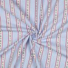 Tissu Coton imprimé Rayures vichy fleuris bleu sur fond Blanc