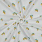 Tissu Double gaze de Coton Bio Capri petits citrons sur fond Blanc cassé