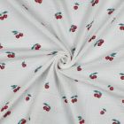 Tissu Double gaze de Coton Bio Capri petites cerises sur fond Blanc cassé