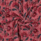 Tissu Double gaze de Coton Matelassé Elea fleurs Mauve réversible sur fond Vieux rose