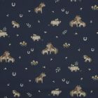 Tissu Popeline de Coton beige Poneya sur fond Bleu marine