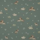 Tissu Popeline de Coton beige Poneya sur fond Vert amande